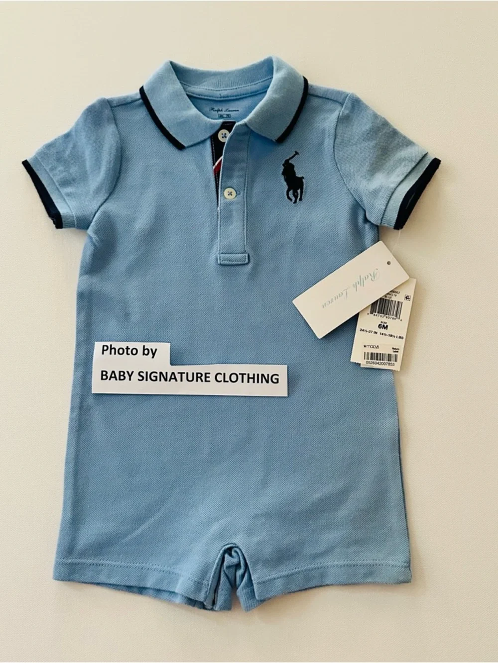 Ralph Lauren 6 Months Baby Boy Blue Polo Romper NWT Spring Summer